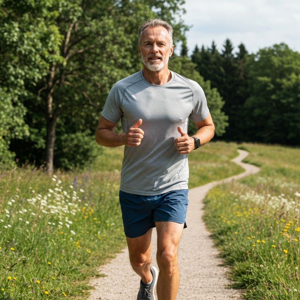 Active man jogging outdoors in nature
